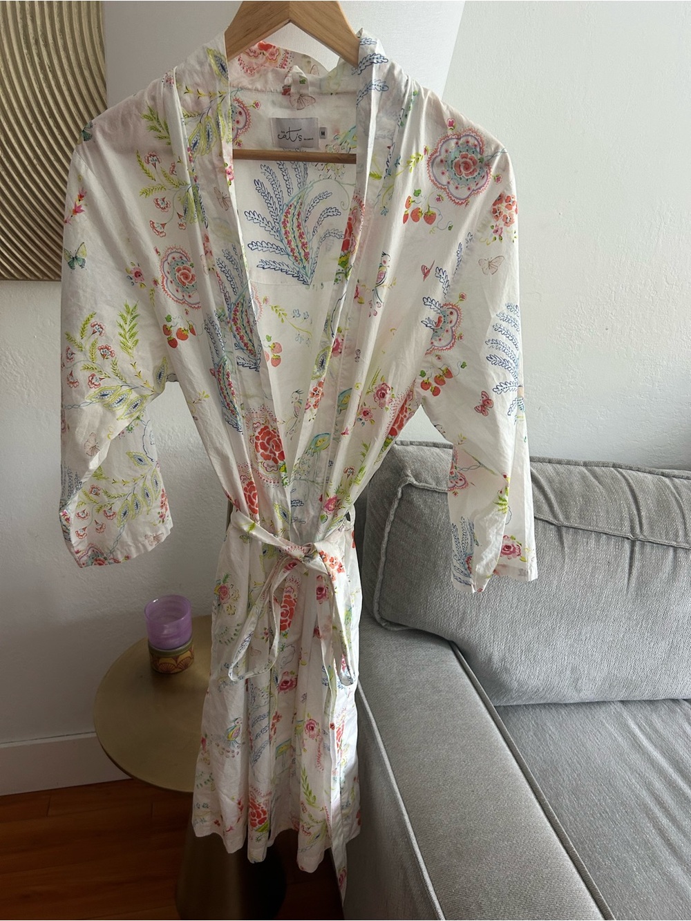 The Cat's Pajamas Womans Robe M Cotton Long Sleeve Floral Birds